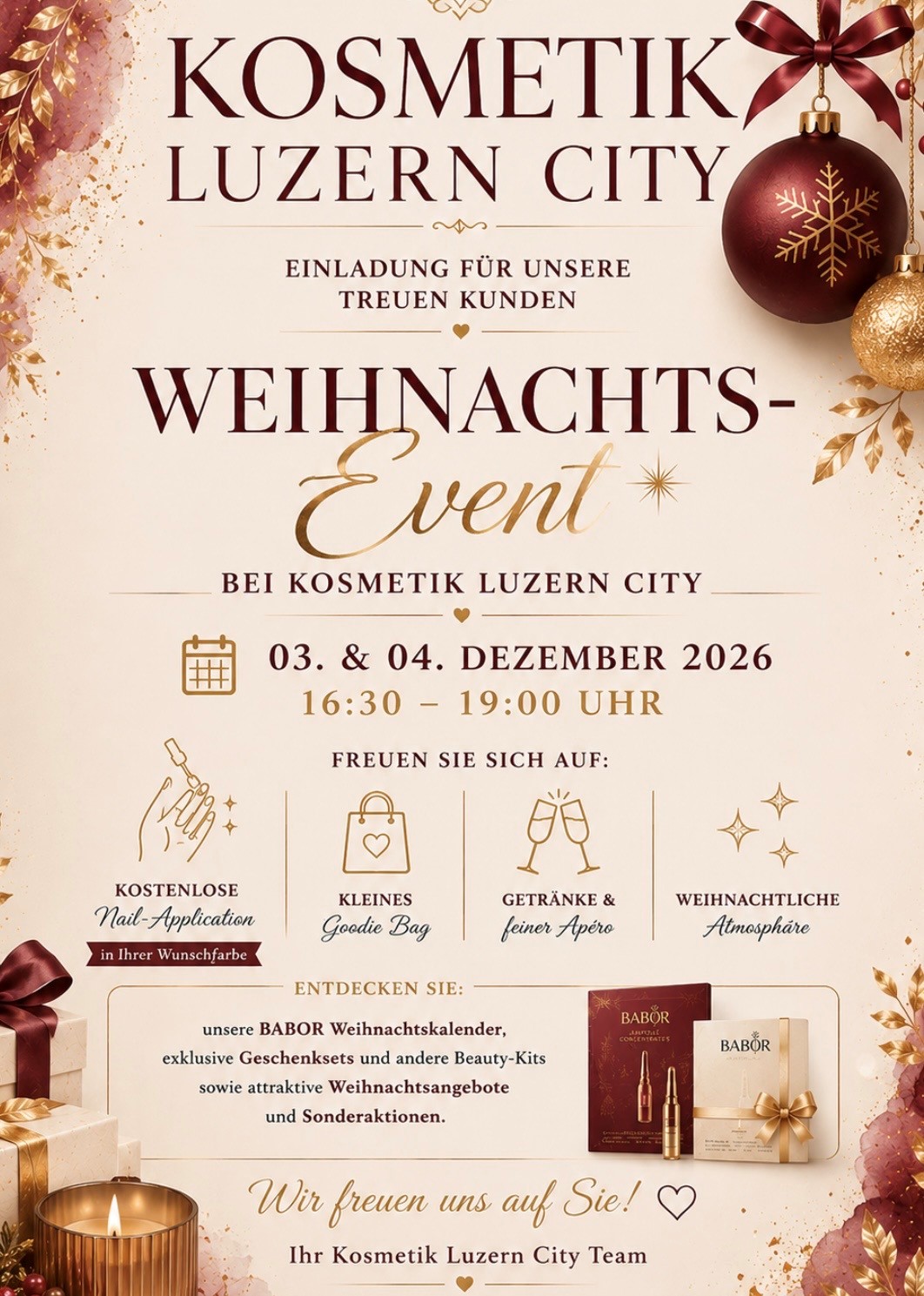 Weihnachts-Event im Kosmetik Luzern City: 03. & 04.12.2026